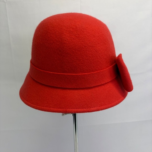 Kate Spade New York Wool Felt 1920s style Cloche Bucket Hat Red Bow main image 15